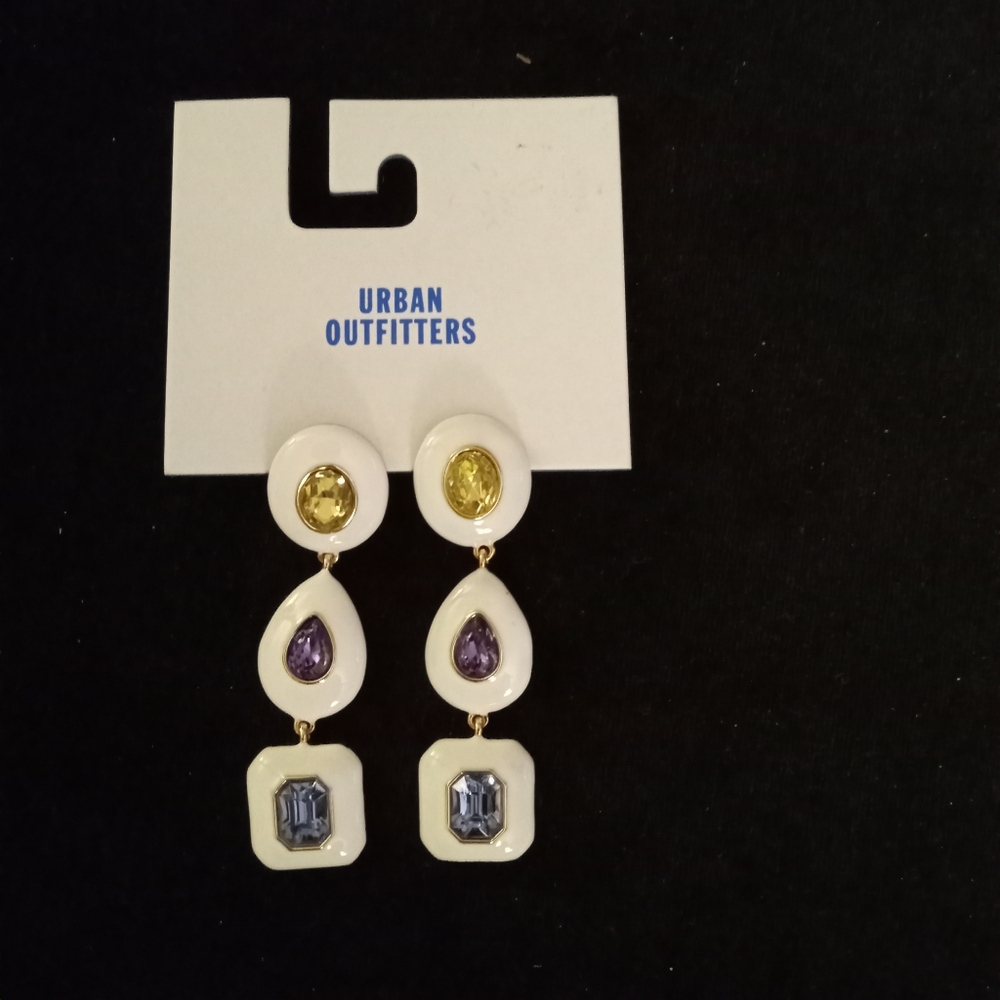 NWT Urban Outfitters White Earrings with Colorful Gemstones